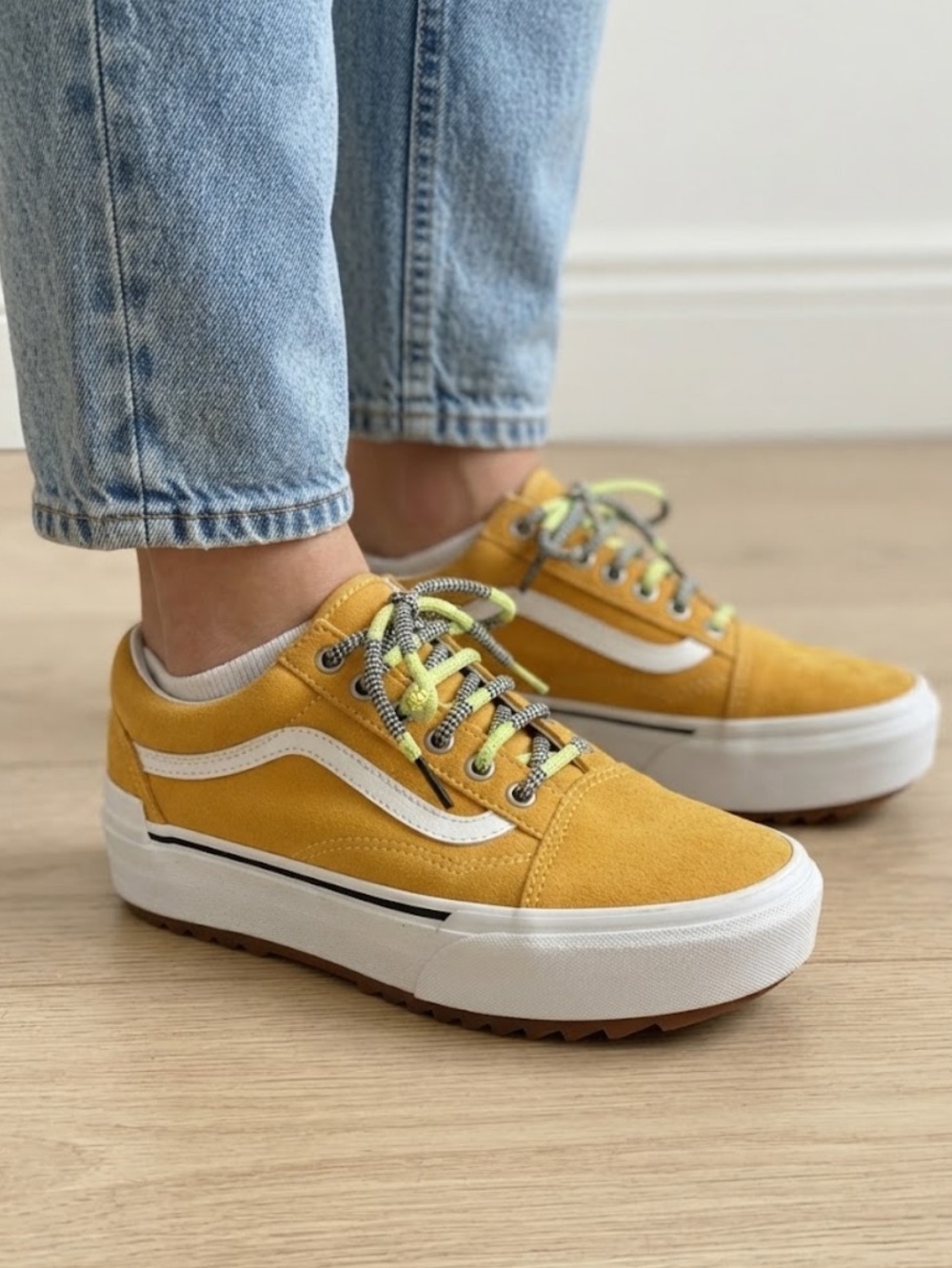 New Vans Stacked Low-Top Yellow Suede Sneakers Trainers Creepers platforms 7.5